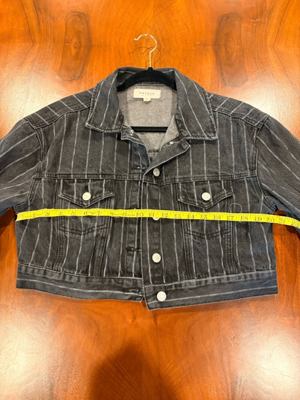 Cropped Black Pinstripe Denim Jacket - Women, size M/L - Picture 4 of 5